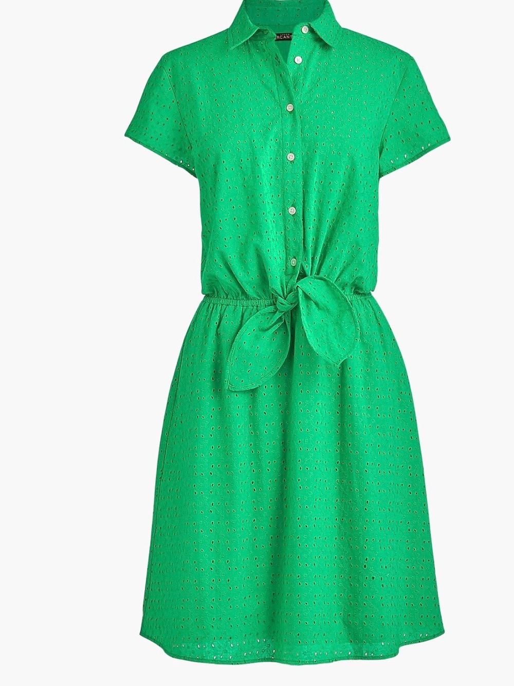 J.Crew Factory Green Eyelet collared tie-front dress Size Small Masters Preppy